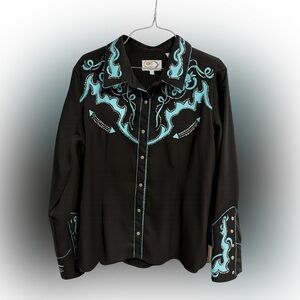 Retro Panhandle Slim Black Western Shirt with Rhinestones